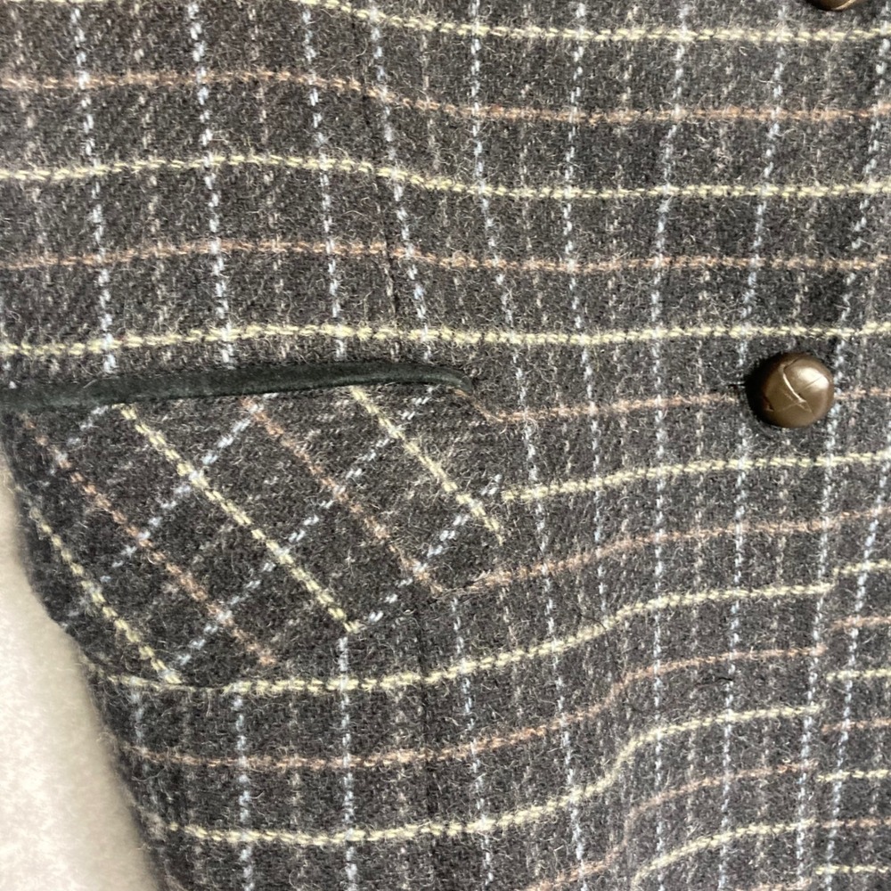 Vintage Danielle Martin‎ Wool Plaid Blazer Suede Collar Jacket Academia 8 Black - Picture 8 of 11